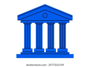 Hand drawn cute cartoon illustration of courthouse. Flat vector court building doodle. Facade with column icon or print. Justice and law concept. Control and order. Government legislation. Isolated.