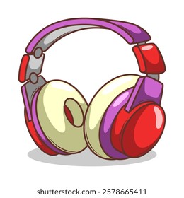 Hand drawn cute cartoon illustration of wireless headphones. Flat vector headset sticker in simple colored doodle style.

