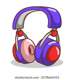 Hand drawn cute cartoon illustration of wireless headphones. Flat vector headset sticker in simple colored doodle style.

