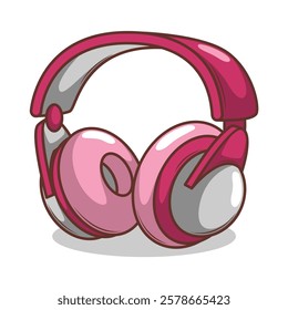 Hand drawn cute cartoon illustration of wireless headphones. Flat vector headset sticker in simple colored doodle style.

