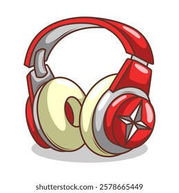 Hand drawn cute cartoon illustration of wireless headphones. Flat vector headset sticker in simple colored doodle style.


