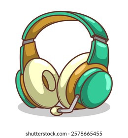 Hand drawn cute cartoon illustration of wireless headphones. Flat vector headset sticker in simple colored doodle style.

