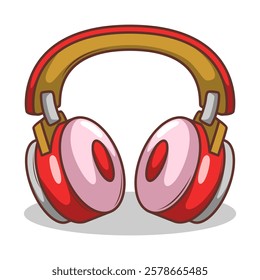 Hand drawn cute cartoon illustration of wireless headphones. Flat vector headset sticker in simple colored doodle style.

