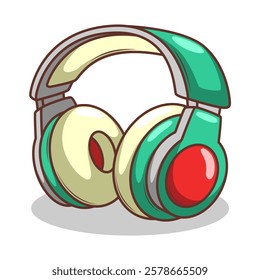 Hand drawn cute cartoon illustration of wireless headphones. Flat vector headset sticker in simple colored doodle style.

