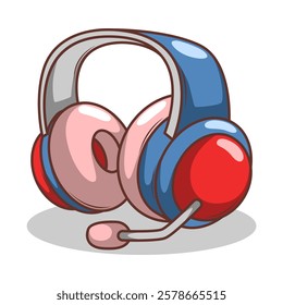 Hand drawn cute cartoon illustration of wireless headphones. Flat vector headset sticker in simple colored doodle style.

