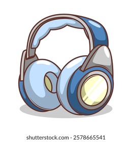 Hand drawn cute cartoon illustration of wireless headphones. Flat vector headset sticker in simple colored doodle style.

