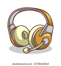 Hand drawn cute cartoon illustration of wireless headphones. Flat vector headset sticker in simple colored doodle style.

