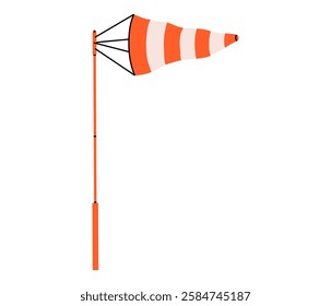 Hand drawn cute cartoon illustration of windsock. Flat vector wind direction choice doodle. Meteorology sleeve icon. Navigation guide. Strategy solution. Way decision. Storm forecast. Isolated.