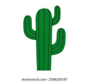 Hand drawn cute cartoon illustration of cactus. Flat vector thorny desert plant in doodle style. System network error icon. Not found mistake. Emptiness or loneliness sticker concept. Isolated.