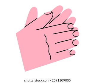 Hand drawn cute cartoon illustration of clapping human hands gesture. Flat vector applause arm sign doodle. Audience cheers sticker. Success congratulation icon. Greeting interaction. Isolated.