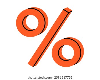 Hand drawn cute cartoon illustration of percent sign. Flat vector price reduction doodle. Promotion sign icon or sticker. Discount promo code symbol. Great offer. Marketing advertising. Isolated.