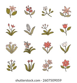 hand drawn cute cartoon illustration of a flowers isolated on white background.