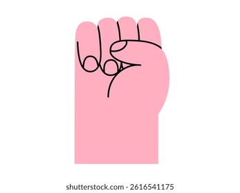 Hand drawn cute cartoon illustration of raised fist human hand gesture. Flat vector protest arm sign doodle. Revolution or strike sticker. Fight for rights. Activists demonstration icon. Isolated.