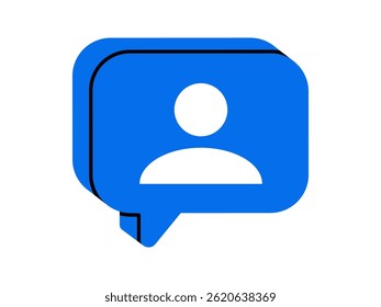 Hand drawn cute cartoon illustration of speech bubble with user sign. Flat vector customer engagement doodle. Follower attraction. Social media communication icon or sticker. Loyalty program. Isolated