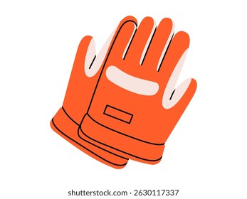 Hand drawn cute cartoon illustration of safety gloves. Flat vector pair of protection covering for hands doodle. Construction uniform sticker. Support service icon. Settings fix problem. Isolated.