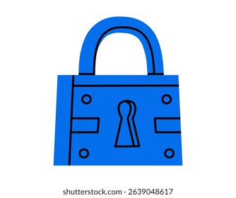 Hand drawn cute cartoon illustration closed lock. Flat vector protection tool sticker doodle. Safety code number icon. Reliability and trust in banking. Network password. Security system. Isolated