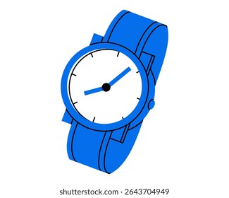 Hand drawn cute cartoon illustration of wrist watch. Flat vector time countdown device doodle. Hand accessory. Delay or be late sticker, icon. Time management. Deadline timer. Isolated.