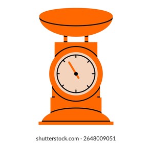 Hand drawn cute cartoon illustration of empty mechanical scales. Flat vector mass measurement device doodle style. Kitchenware culinary icon or print. Healthy eating or diet concept. Isolated.