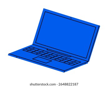 Hand drawn cute cartoon illustration of open laptop. Flat vector education or study device doodle. Business office workplace icon. Working on computer. Freelance at home pc. Isolated.