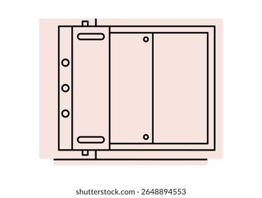 Desenhado à mão ilustração de desenho animado bonito de cofre vazio aberto. Caixa forte de vetor plana sem doodle de etiqueta de poupança. Ícone de pobreza ou crise. Proteção monetária. Depósito bancário. Sistema de segurança Isolado.