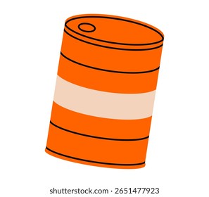 Mão desenhada ilustração de desenho animado bonito de barril de petróleo de metal. Rabiscar o vetor plano do reservatório de combustível. Ecologia problema adesivo, ícone. Cilindro de gasolina pode. Poluição ambiental. Isolado.
