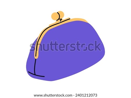Hand drawn cute cartoon illustration of coin purse. Flat vector money wallet sticker in colored doodle style. Shopping or payment icon or print. Pouch for cash. Monetary savings. Isolated.