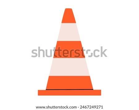 Hand drawn cute cartoon illustration of traffic cone. Flat vector road warning or caution sign in colored doodle style. Attention striped barrier icon. Stop signal. Settings or fix problem. Isolated.