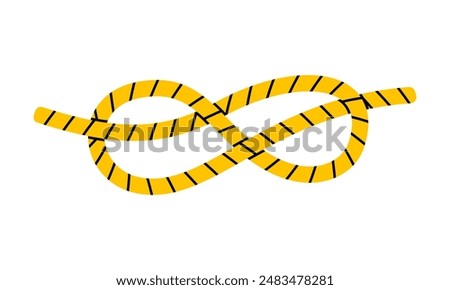 Hand drawn cute cartoon illustration of sea knot. Flat vector rope tied in eight knot in doodle style. Connection or family ties icon. Network or communication print. Teamwork partnership. Isolated.