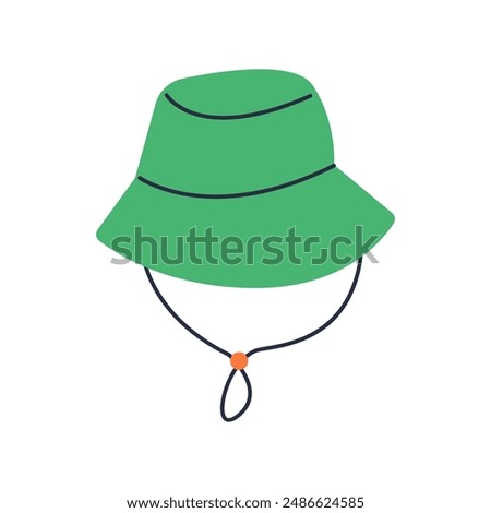 Hand drawn cute cartoon illustration of camping hat. Flat vector outdoor tourist cap sticker in colored doodle style. Tourism protection headdress from sun icon or print. Adventure, hiking. Isolated.