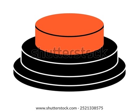 Hand drawn cute cartoon illustration emergency warning red button. Danger alarm pressbutton. Flat vector problem caution sign in doodle style. Security breach. Stop signal. Launch or start. Isolated.