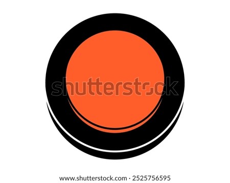 Hand drawn cute cartoon illustration emergency warning red button top view. Danger alarm pressbutton. Flat vector problem caution sign doodle. Security breach. Stop signal. Launch or start. Isolated.