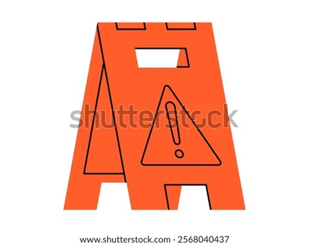 Hand drawn cute cartoon illustration caution floor sign. Flat vector road warning standing barrier colored doodle style. Attention barricade icon. Wet floor signal. Settings or fix problem. Isolated.