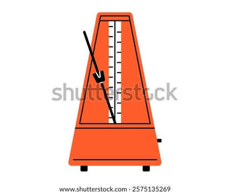 Hand drawn cute cartoon illustration of metronome. Flat vector steady pulse device in colored doodle style. Rhythm or beat sticker, icon. Vintage music clock. Sound timer. Isolated.