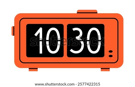 Hand drawn cute cartoon illustration of flip clock. Flat vector time countdown alarm device in colored doodle style. Education or study sticker, icon. Time management. Deadline timer. Isolated.