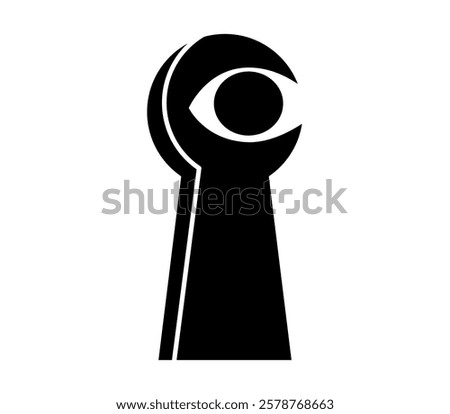 Hand drawn cute cartoon illustration keyhole with eye. Flat vector spying on other people secrets and thoughts sticker doodle. Career or vacancy research icon. Searching for opportunity. Isolated.