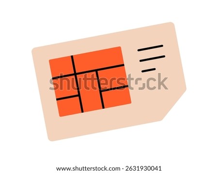 Hand drawn cute cartoon illustration of sim card. Flat vector mobile phone network chip doodle. Gsm connection. Communication icon or sticker. Phone number service. Isolated.