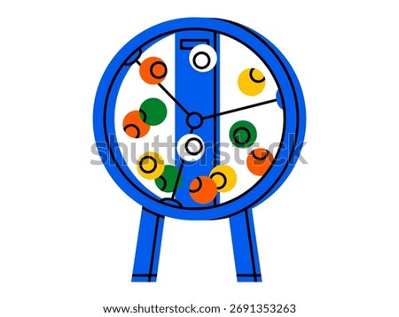 Hand drawn cute cartoon illustration of lottery machine. Flat vector gamble game winner sticker doodle. Lotto ball drawing. Chance for prize concept icon. Success or luck. Isolated.