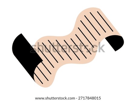 Hand drawn cute cartoon illustration of long document with text. Flat vector large scroll of paper sticker doodle. Big plan. Tiring todo list icon. Overwork or deadline. Exhausted workload. Isolated.