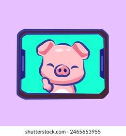 hand drawn cute cartoon pig character in photobooth 