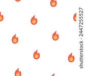 Hand drawn cute cartoon seamless pattern with fire. Flat vector inferno print in doodle style. New idea or startup. Danger caution. Adventure, hiking background, wrapping or wallpaper.