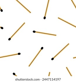 Hand drawn cute cartoon seamless pattern of matches. Flat vector outdoor fire equipment print in doodle style. Wooden stick. Tourism survival. Adventure, hiking background, wrapping or wallpaper.