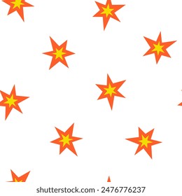 Dibujado a mano lindo patrón sin fisuras de dibujos animados con fuego de explosión. Estampado de arma explosiva de peligro Vector plano en garabato de colores. Estrés o problema. Fondo, ajuste o Fondo de pantalla de la fecha límite del evento.