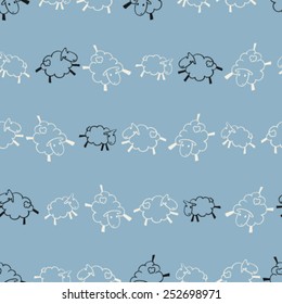 hand drawn cute cartoon sheep arranged in lines seamless pattern