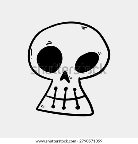 Hand Drawn Cute Cartoon Skull Doodle Sketch Illustration