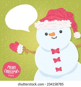 Hand drawn cute cartoon snowman. Merry Christmas holiday background.