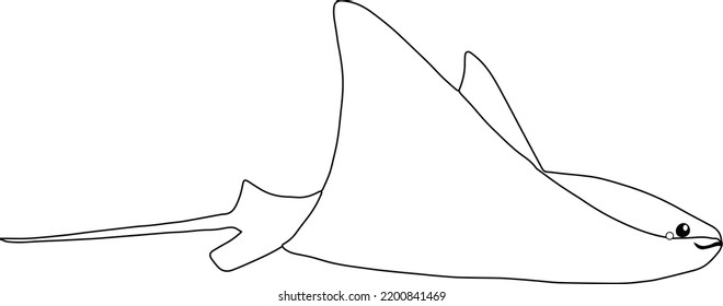 Hand drawn cute cartoon stingray outline coloring page vector