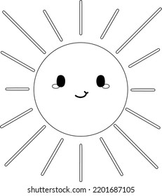 dibujado a mano lindo sol de dibujos animados con un contorno facial para el vector de la página de color