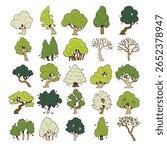 hand drawn cute cartoon vector illustration side view of fantasy tree isolated on white background.