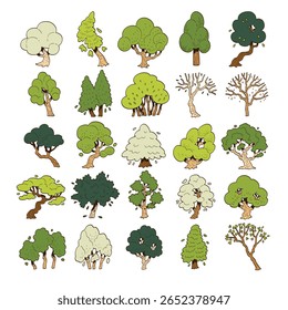 hand drawn cute cartoon vector illustration side view of fantasy tree isolated on white background.