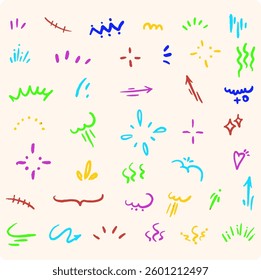 Hand drawn cute cartoony expression color full sign doodle line stroke